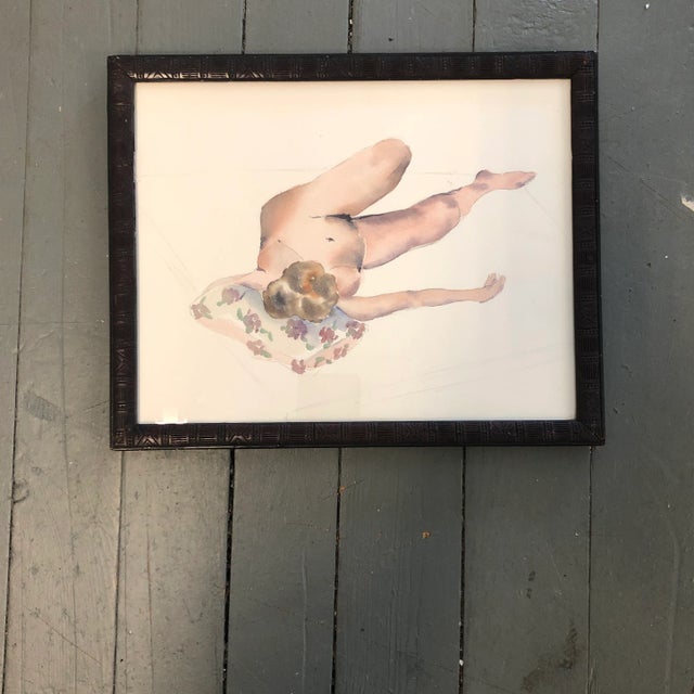 Original Vintage Female Nude Watercolor Painting 9.5 X 12 Overall Size With Vintage Frame Is 11 X 13 Unsigned For Sale - Image 4 of 4