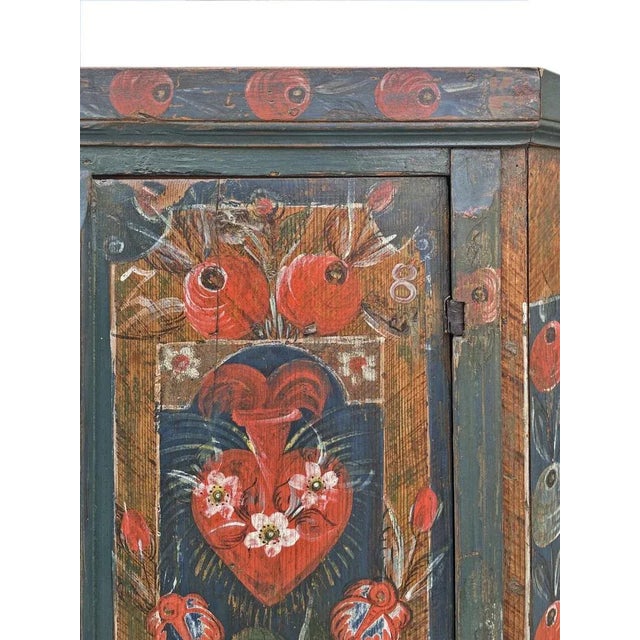 Antique Blue Floral Painted Cabinet in Fir, 1800s For Sale - Image 6 of 18