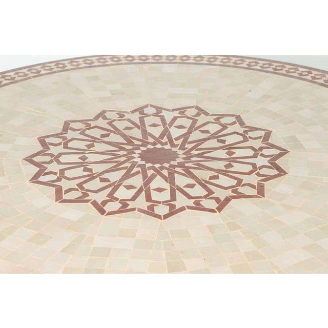 Moroccan Outdoor Round Mosaic Tile Dining Table on Iron Base 47 in. For Sale - Image 10 of 13