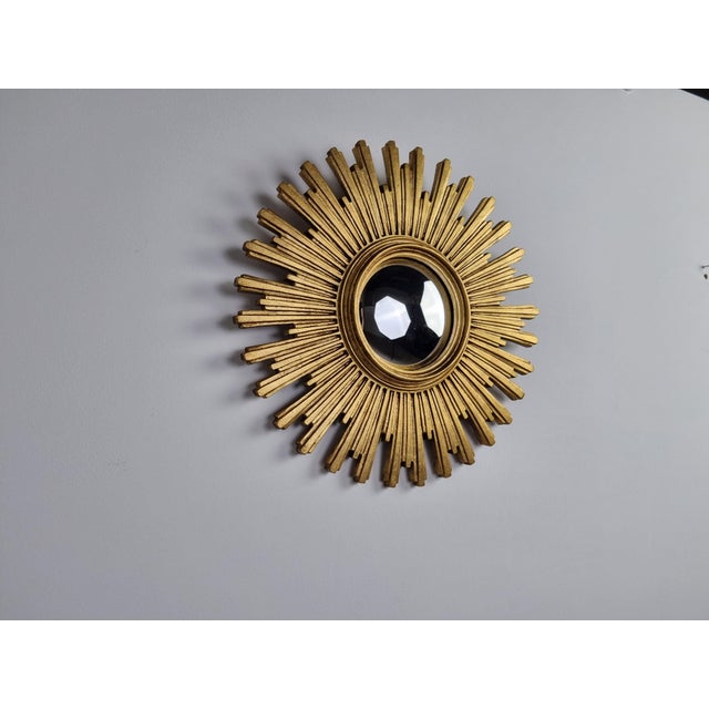 Glass Vintage Golden Sunburst Mirror, 1960s For Sale - Image 7 of 9