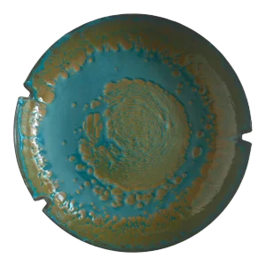 Vintage Mid Century Modernist Hanova of Pasadena Abstract Expressionist Teal & Olive Artisan Enamel Ashtray Bowl