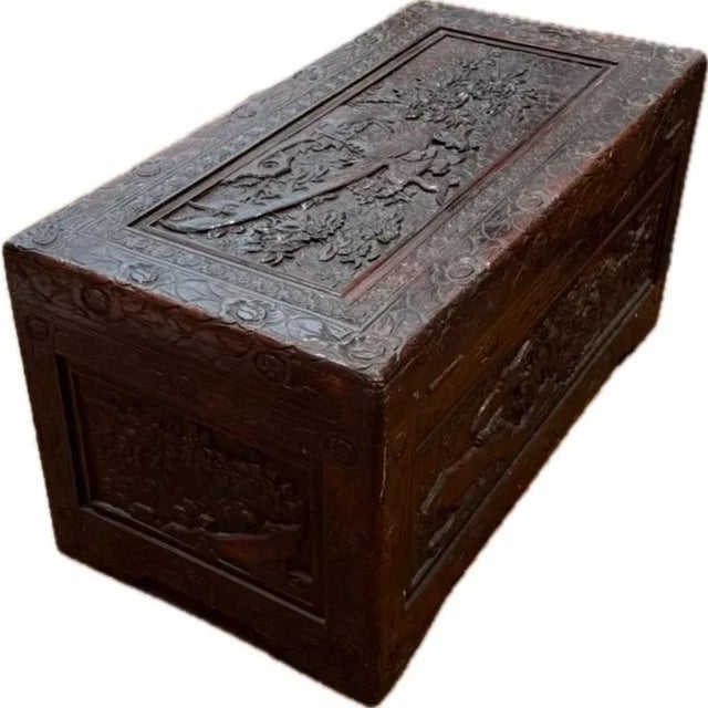 Wood Vintage Large Chinese Carved Camphor Wood Storage Chest For Sale - Image 7 of 12