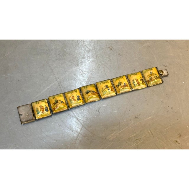 Early 20th-Century Silver & Bone Hand-Painted Persian Storyteller Bracelet For Sale - Image 6 of 6