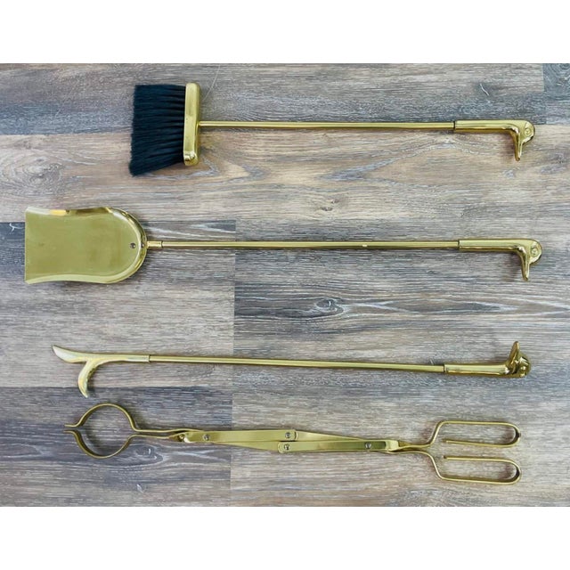 Maison Jansen Vintage Brass Duck Head Fireplace Tools and Stand French Maison Jansen Style For Sale - Image 4 of 12