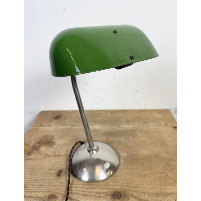 Vintage Green Enamel Banker's Table Lamp, 1950s For Sale - Image 12 of 18