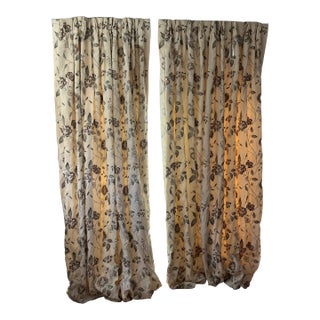 Schumacher Embroidered Custom Curtain Panel- Set of 2 For Sale