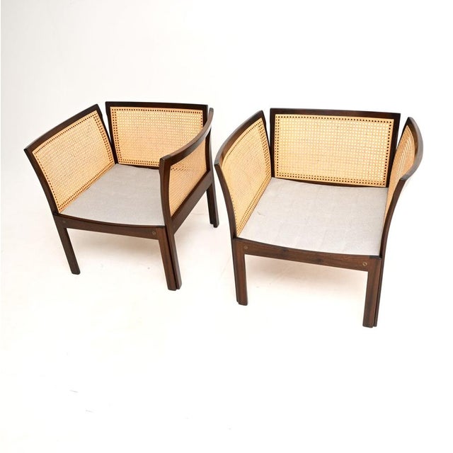 Vintage Danish Leather and Cane Chairs by Illum Wikkelso for CFC Silkeborg, 1960, Set of 2 For Sale - Image 6 of 11