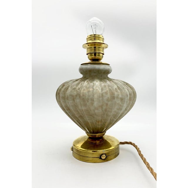 Couple table lamp gold, cream, beige color\. Central element in hand blown glass on mold, glass not cracked or marked....