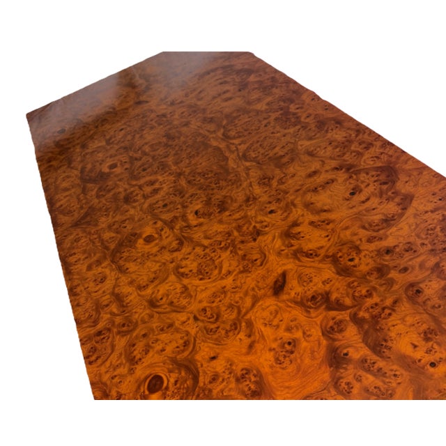 Wood 1970s Mid-Century Modern Burlwood Parsons Extension Dining Table With 2 Leaves in the Style of Milo Baughman For Sale - Image 7 of 7