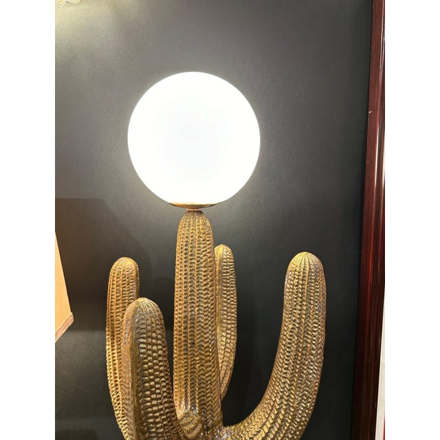 1970s Large Brass Saguaro Cactus Sculpture Lamp For Sale - Image 11 of 12