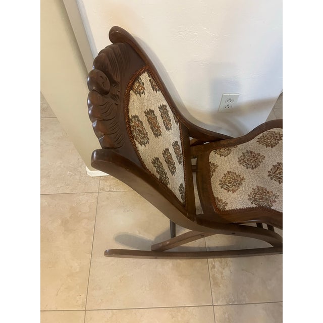 Vintage Victorian Carved Walnut and Upholstered Folding Rocking Chair For Sale - Image 4 of 12