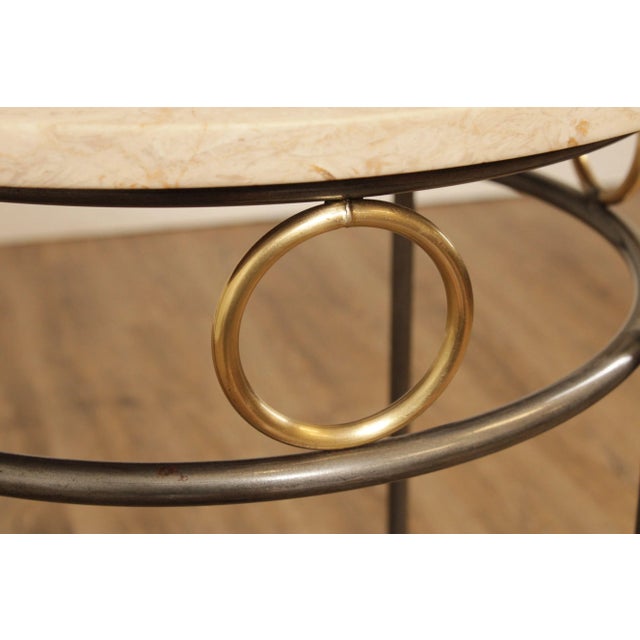 1980s Forged Steel Base Round Marble Top Side Table For Sale - Image 5 of 13