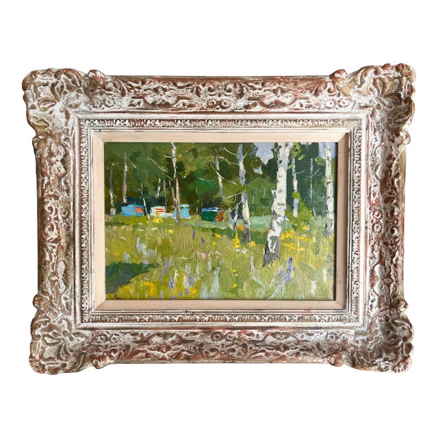 Russian Impressionist Oil Painting of a Wooded Landscape With Wild Flowers For Sale