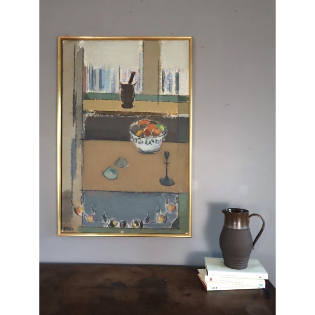 Mid-Century Modern Mid-Century Modern 'Arrangement by the Window' Vintage Swedish Original Still Life Interior Oil Painting, Framed For Sale - Image 3 of 11