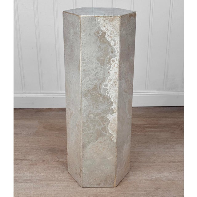 Italian Vintage Postmodern Italian Travertine Marbled Plant Stand Pedestal For Sale - Image 3 of 9