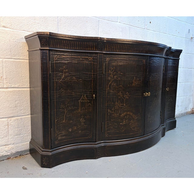 Chinoiserie Late 20th Century Ethan Allen Vivianne Chinoiserie Serpentine Console Sideboard For Sale - Image 3 of 14