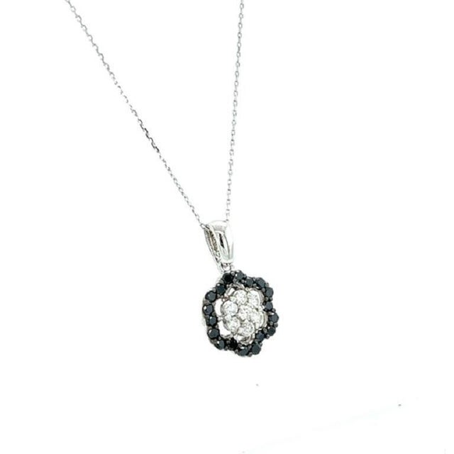 This beautiful chain necklace has a Natural Black Diamonds that weighs 0.59 carats and also Natural Round Cut White...