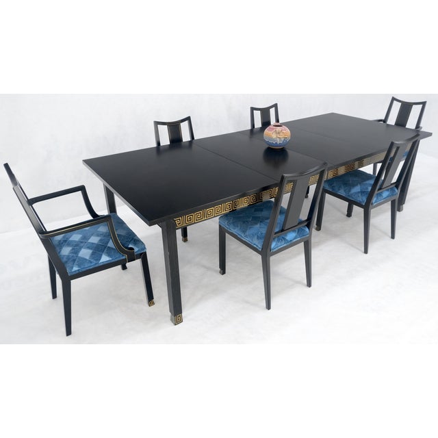 Black Lacquer Gold Ornament Decorated 6 Chairs 2 Leaves Dining Table Set MINT! For Sale - Image 11 of 18