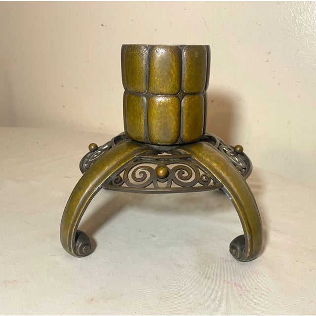 Metal Antique 1800's Hammered Footed Bronze Arts & Crafts Christmas Tree Stand Pricket For Sale - Image 7 of 12