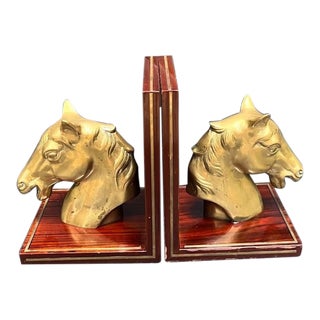 1960s Brass/Wood Horse Head Bookends - a Pair For Sale