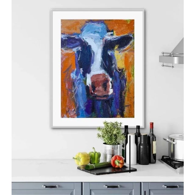 Abstract Cow With Orange Original Oil Painting For Sale - Image 4 of 6