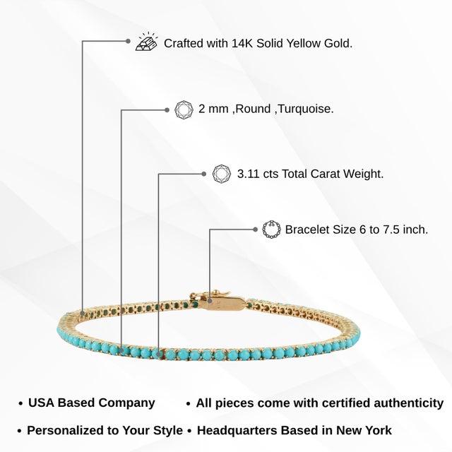Modern Dainty Turquoise 3.11ct Gemstone Tennis Bracelet in 14k Solid Gold For Sale - Image 12 of 15