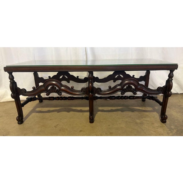 Early 20th Century Antique Spanish Baroque Style Mahogany Vitrine Display Coffee Table For Sale - Image 5 of 10
