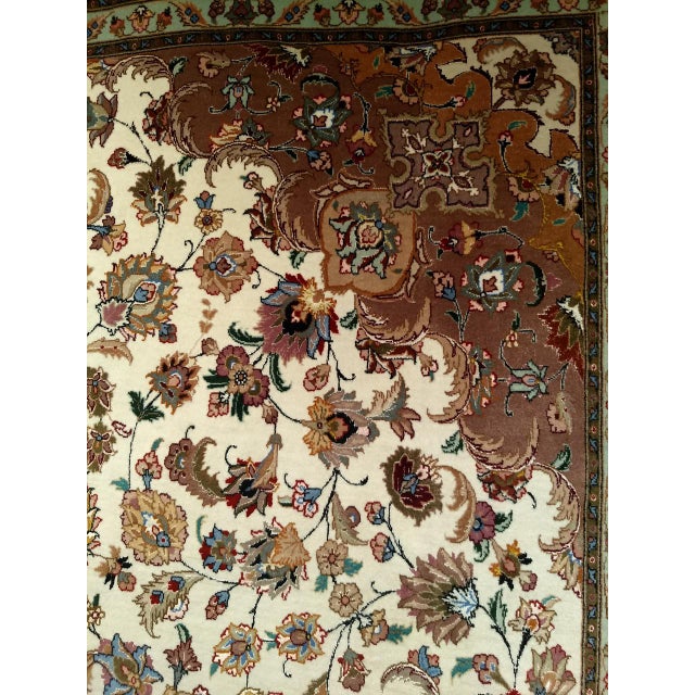 Fine Tabriz Shirfar Rug, Hand-Knotted Wool & Silk, Floral Pattern, Ivory & Chocolate, 7x10 For Sale - Image 15 of 18
