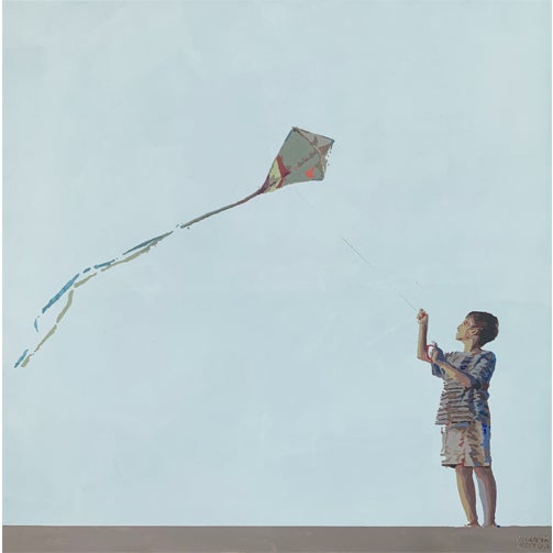 Joanna Woyda, The Beach: with a Kite, 2024, Acrylic on Canvas For Sale