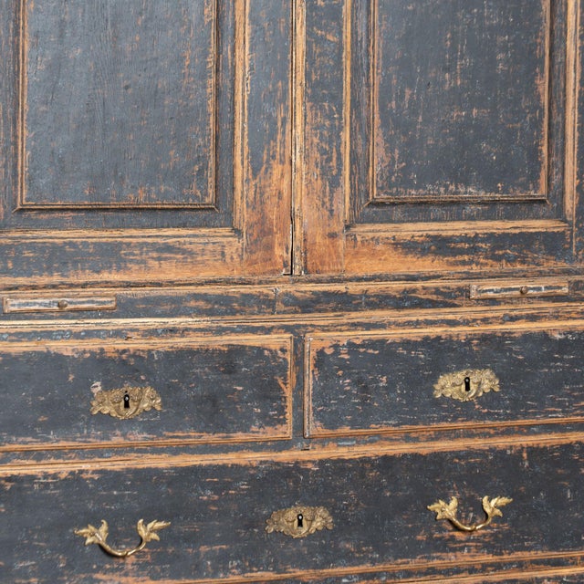 Late 18th Century Swedish Rococo Black Painted Pine Wedding Cabinet For Sale - Image 11 of 18