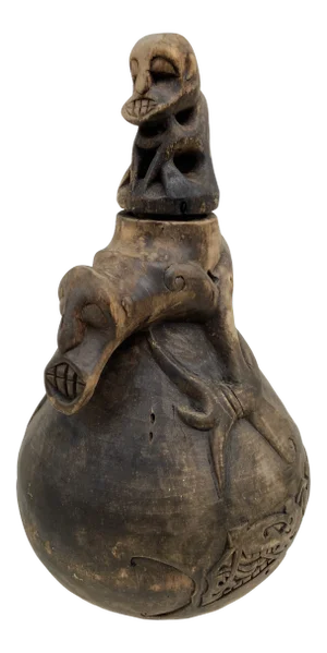 Tanzania Carved Figural Gourd Medicine Container With Stopper
