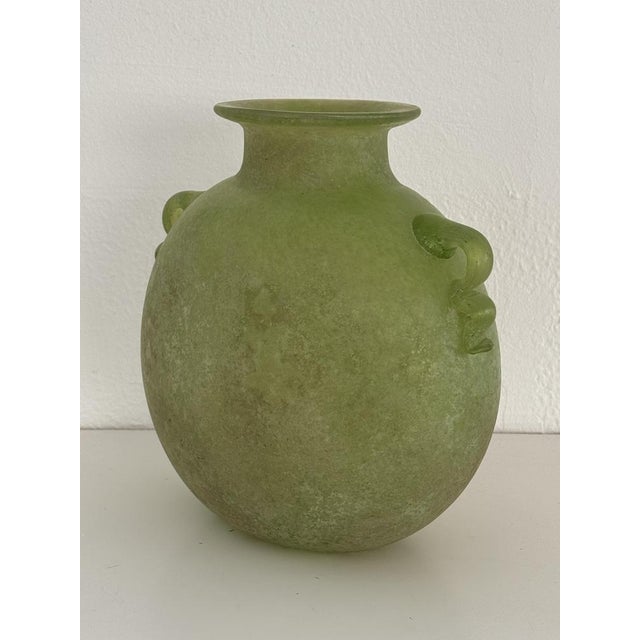 Chartreuse Italian Green Murano Scavo Glass Vase attributed to Seguso Vetri d'Arte, 1970s For Sale - Image 8 of 11