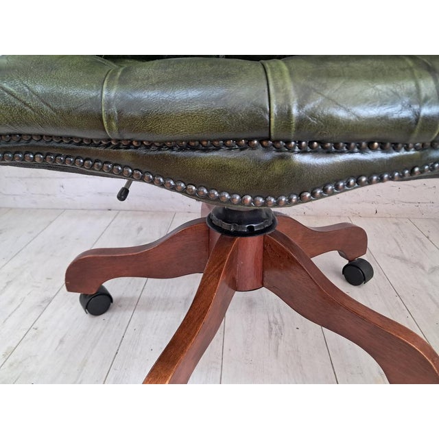 Vintage Chesterfield Style Chair in Green Leather, 1980s For Sale - Image 15 of 18