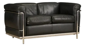 'Lc2' Black Leather Settee Sofa Loveseat by Le Corbusier for Cassina, Signed