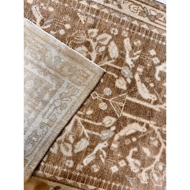 Vintage Circa 1940 Taupe Malayer Pictorial Hand Knotted Runner With Birds Flying 3'7 X 9' For Sale - Image 4 of 7