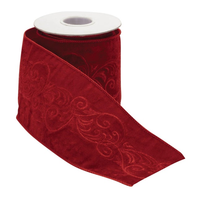 Add a touch of elegance and structure to your projects with our Ornate Embroidered Wired Ribbon in vibrant red. Crafted...