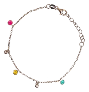 Rainbow Smiley Face Sterling Silver & Diamond Bracelet