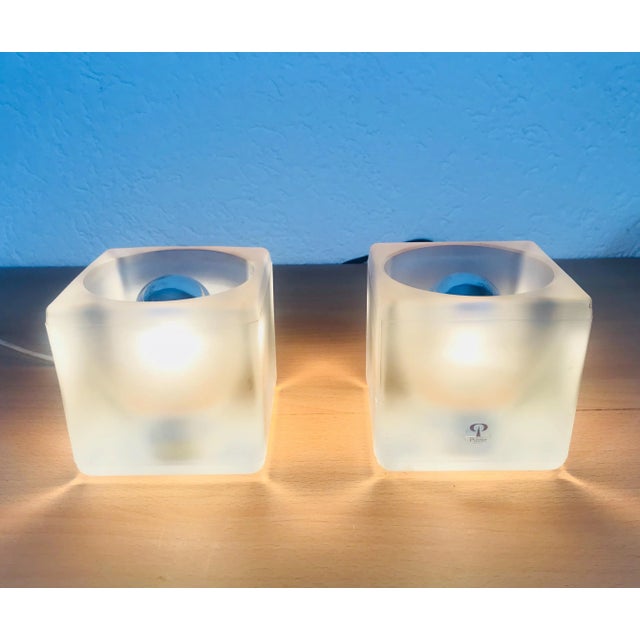 1970s Frosted Iceglass Cube Table Lamps by Peill & Putzler - a Pair For Sale - Image 6 of 7