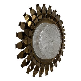 Vintage Brass and Pressed Molded Glass Wall Sconce, Sweden, 1960 For Sale