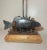Gray Vintage Handmade Folk Art Cut Sculpted Steel Metal Wood Figural Fish Table Lamp For Sale - Image 8 of 12