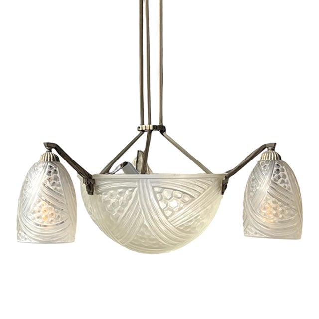 Early 20th Century French Art Deco Pendant Chandelier Signed by Hanots For Sale