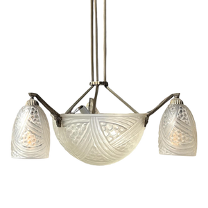 Early 20th Century French Art Deco Pendant Chandelier Signed by Hanots
