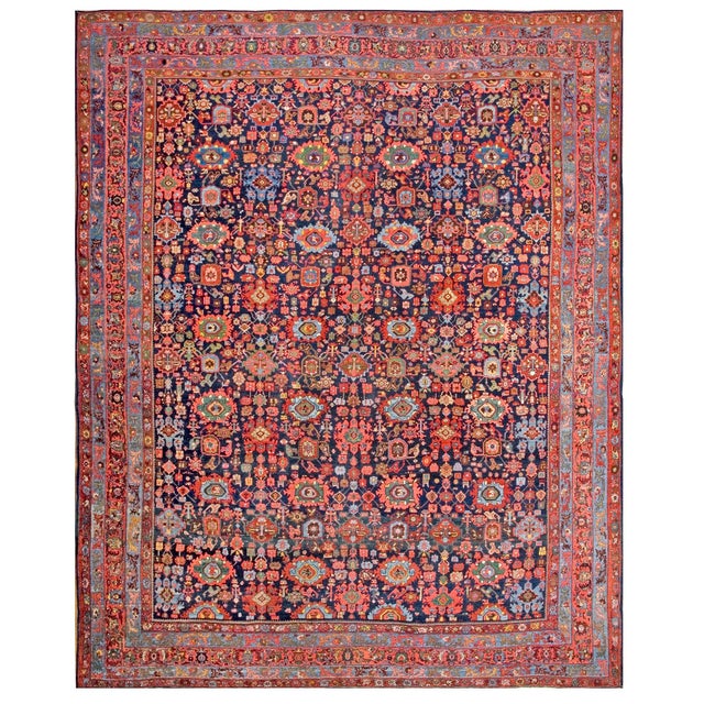 1900s Blue Navy Harshang Tribal Antique W. Persian Bijar Rug 11'8" X 14'2" Handknotted Wool Carpet For Sale - Image 18 of 18
