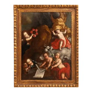 Austrian Old Master Baroque Oil Canvas Painting Architecture Allegory Cherubs Franz Xaver Karl Palko 1750