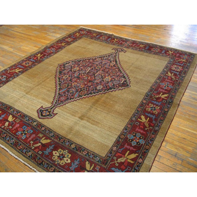 Tribal 1880s Tan Camel Medallion Herati Antique Persian Bakshaiesh Rug 7' 6"x 9' Handknotted Wool Carpet For Sale - Image 3 of 9