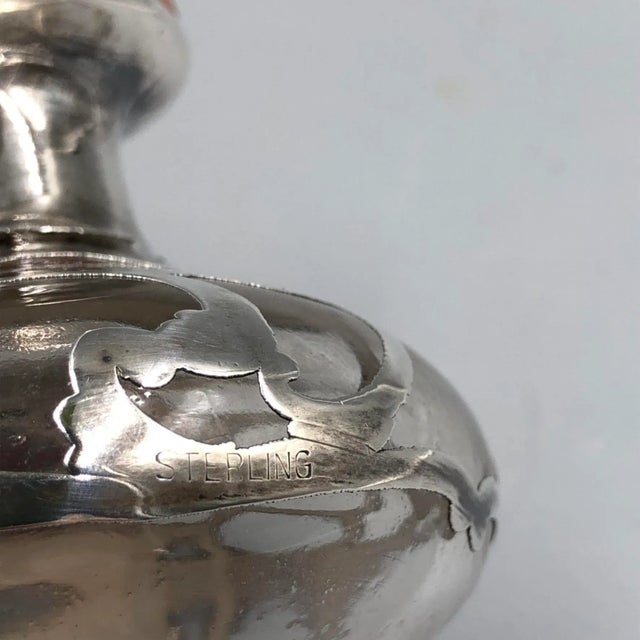 1920s Antique Art Nouveau Glass Bottle with Sterling Silver Overlay, USA, 1900s For Sale - Image 5 of 11