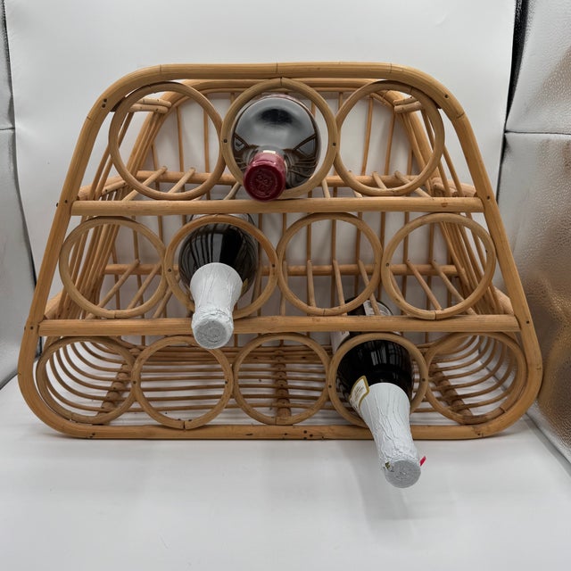 Mid 20th Century Boho Chic Texture Lombok Rattan Wine Rack Natural Hand-Woven 12 Bottle Holder For Sale - Image 10 of 10