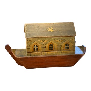 Antique 19th Century Noah’s Ark With Hand-Painted Folk Art Figures For Sale