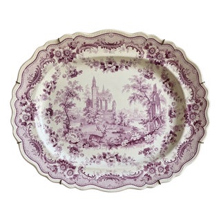 Large Antique English Mulberry Transferware Wall Platter by Thomas Fell & Co., 1840 For Sale