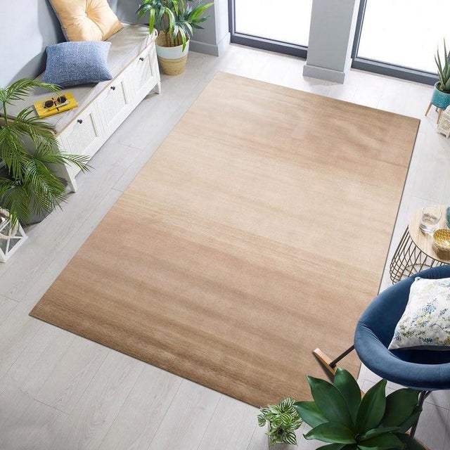 5x8 Ivory Hand-Knotted Wool Ombre Striped Modern Carpet Rug For Sale - Image 4 of 4